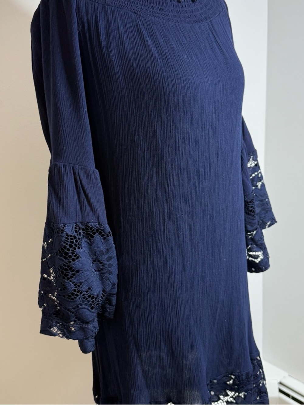 Navy Lace Trim Shift Dress - Picture 2 of 3